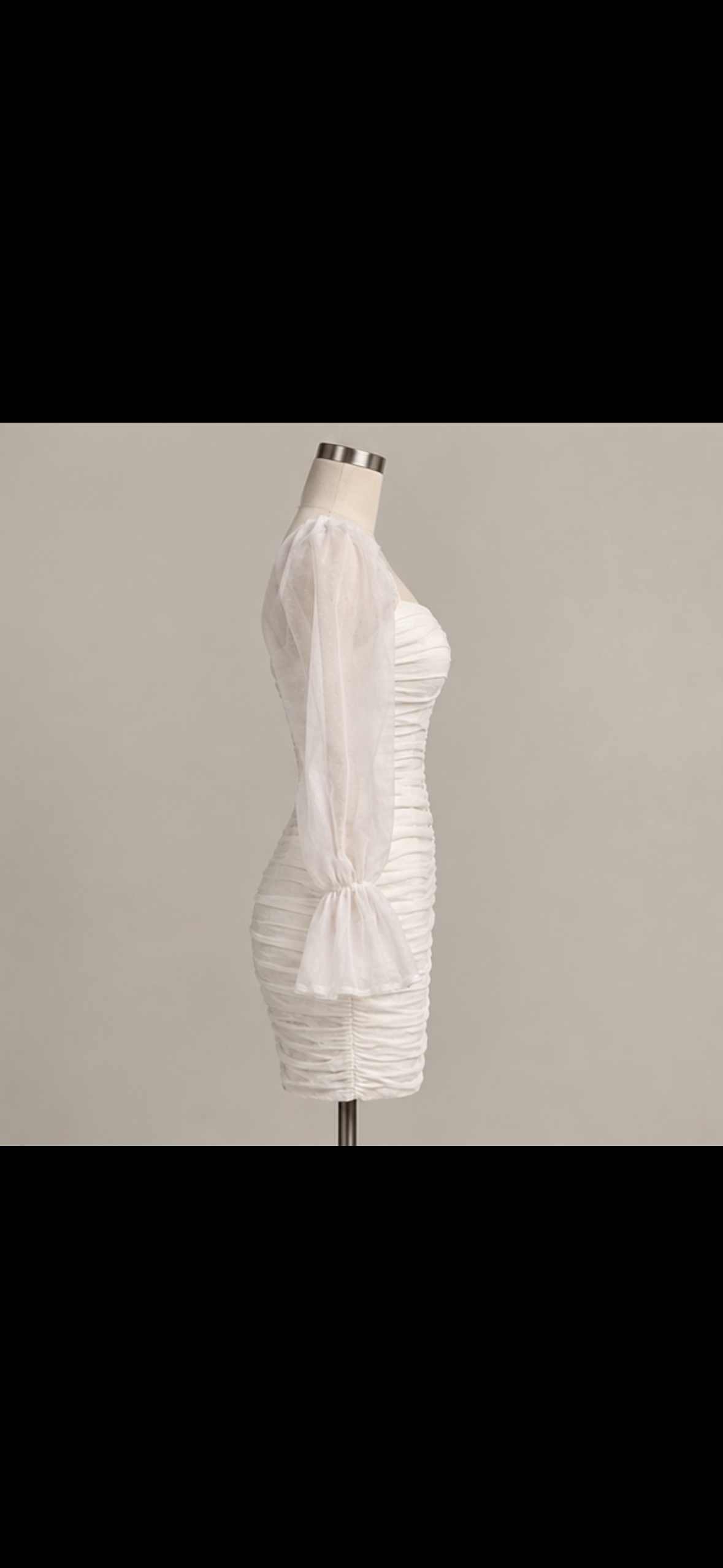 Ivory Ruched Puff-Sleeve Mini Dress