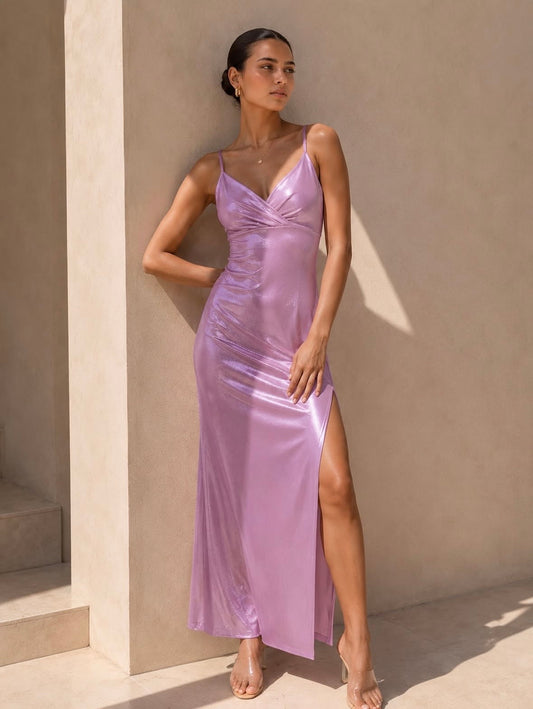 The Metallic Mauve Wrap Maxi