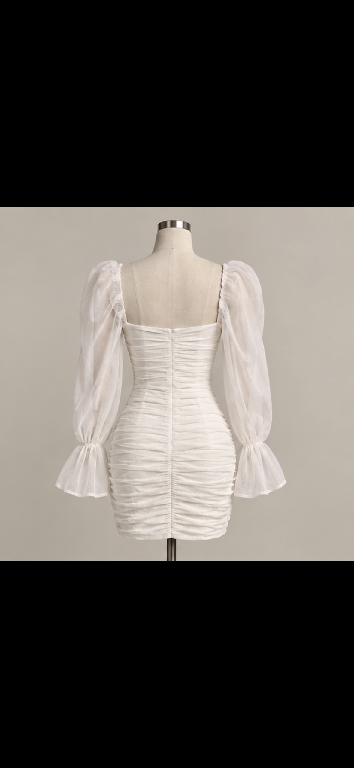 Ivory Ruched Puff-Sleeve Mini Dress