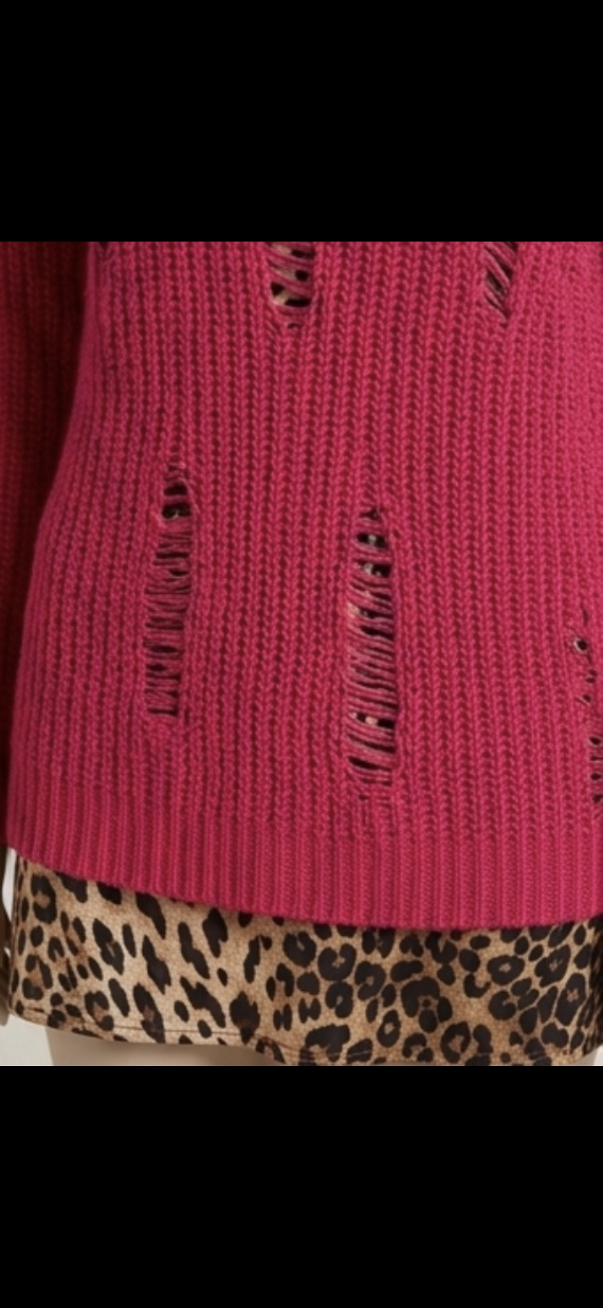 Hot Pink Distressed Knit & Leopard Layered Mini Dress Set